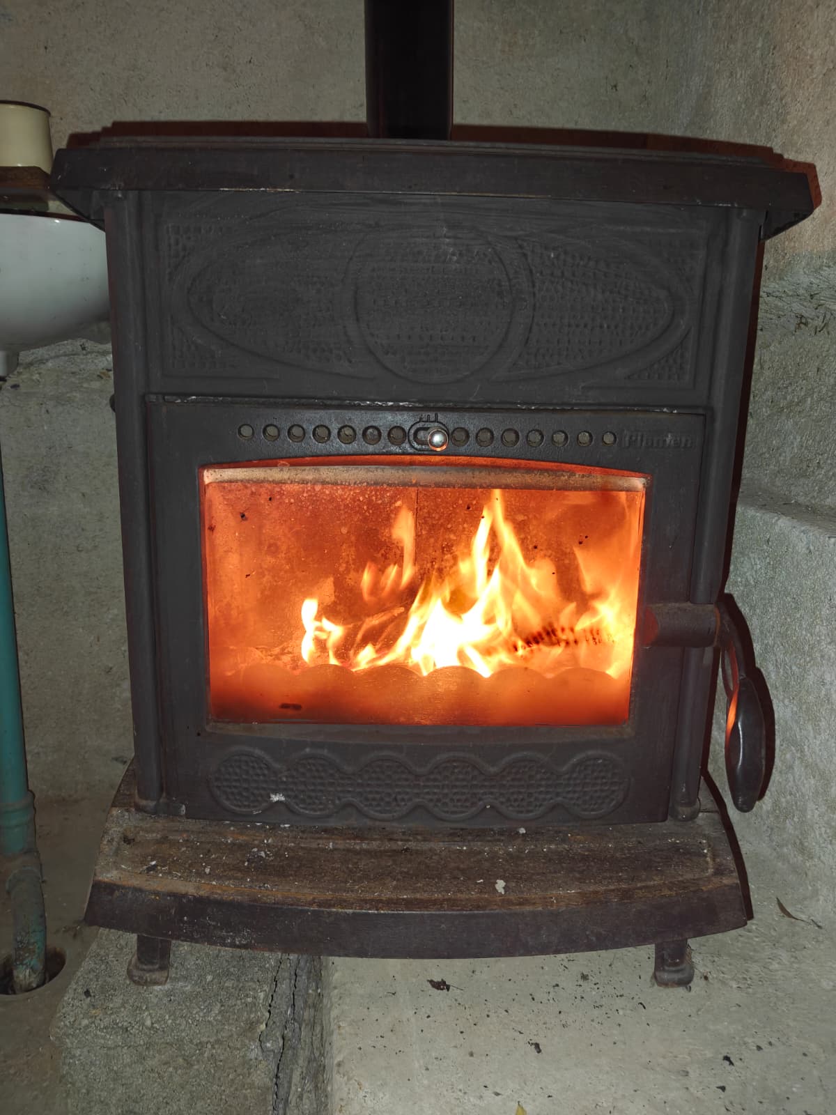 A warm fire in the wood stove